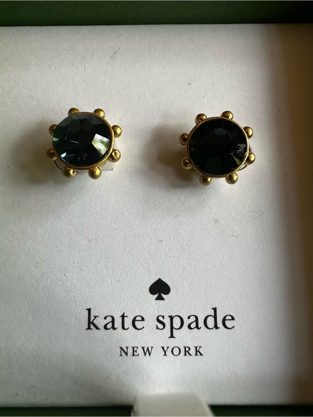 Kate Spade Gold Stud Earrings with Dark Green Stones